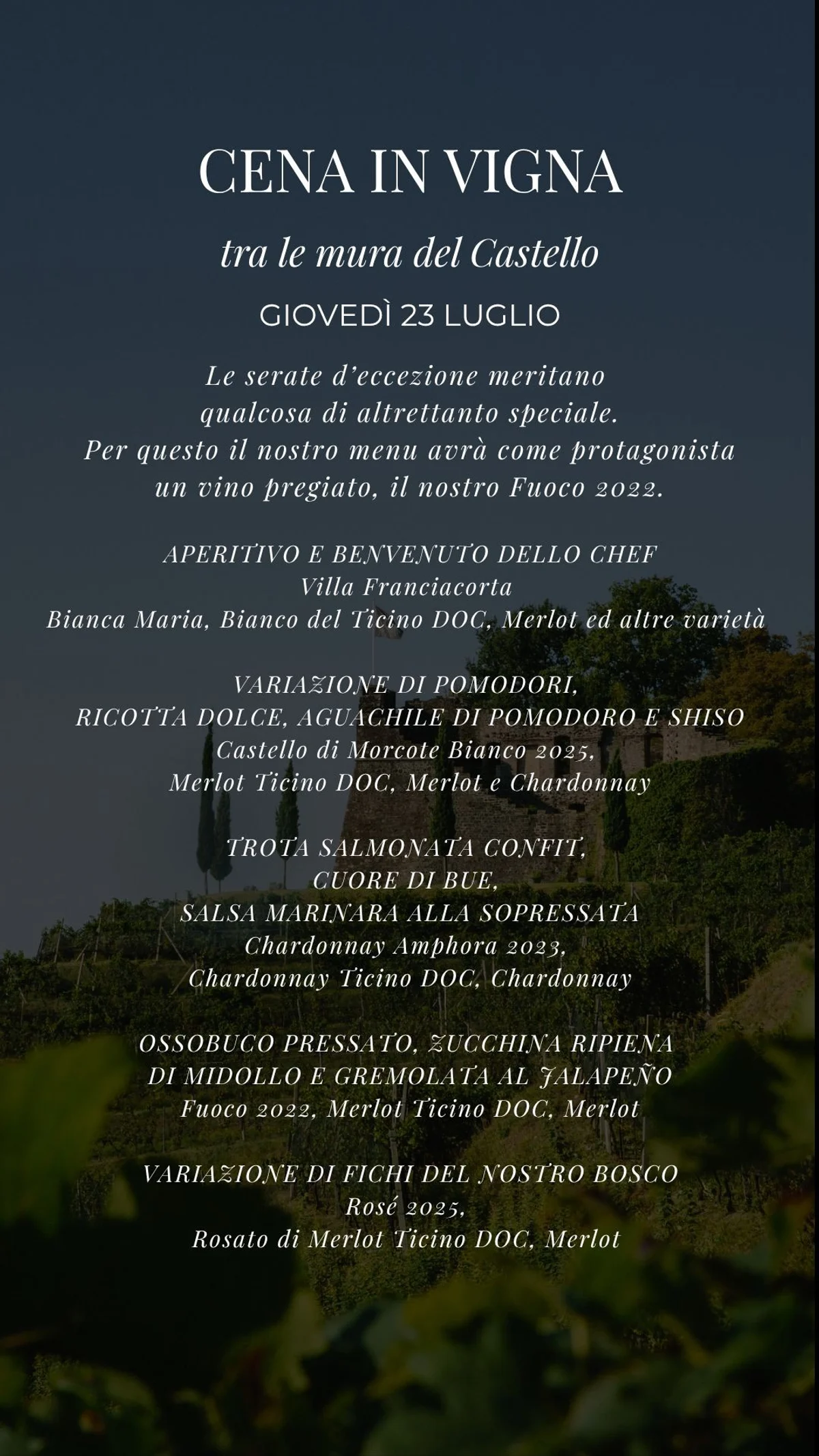 Cena vigna menu